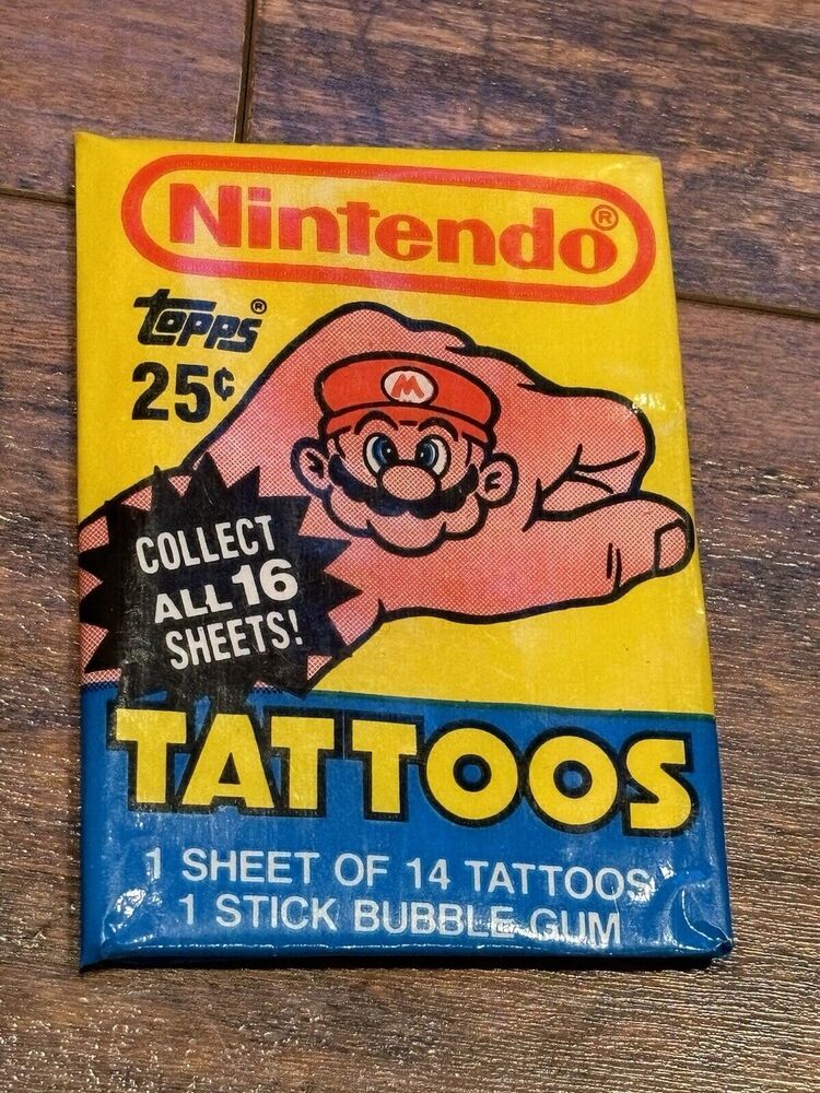 Vintage 1980s Nintendo Super Mario Topps Tattoos Gum Collectible Pack 25¢